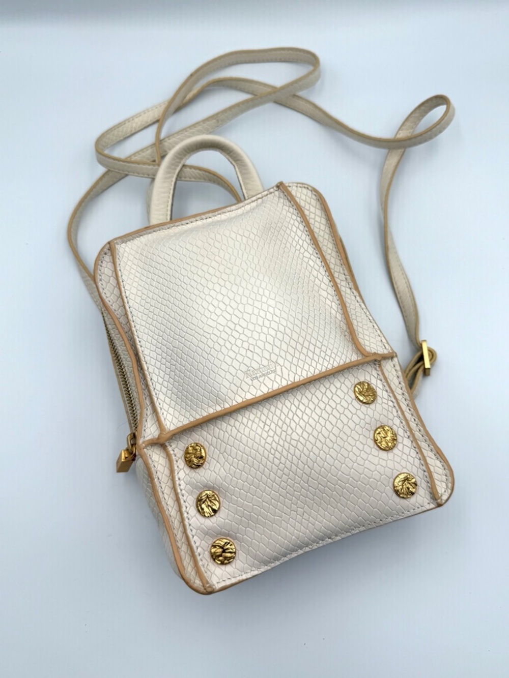 Hammitt Los Angeles Hunter Mini Backpack Cream Snake Embossed Gold Rivets - Picture 3 of 7